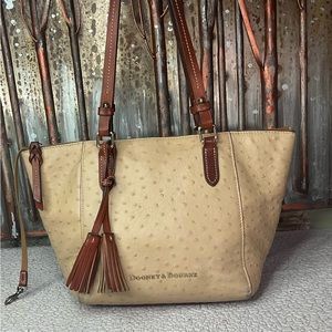 DOONEY & BOURKE MAXINE LIGHT BROWN/TAN/ OSTRICH EMBOSSED SAND LEATHER TOTE